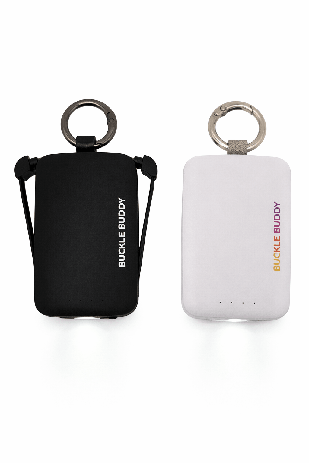 Buckle Buddy - 4000mAh Keychain Battery Mini Bank (USB Type C & Lightning) w/ Flashlight - Black/White
