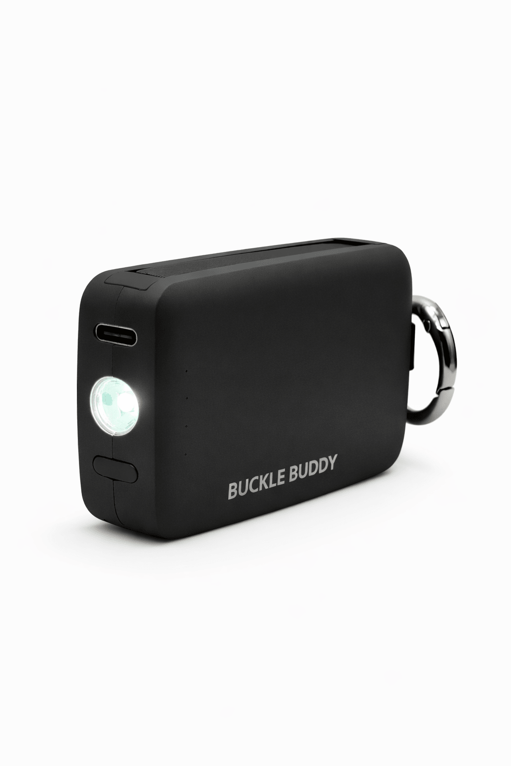 Buckle Buddy - 4000mAh Keychain Battery Mini Bank (USB Type C & Lightning) w/ Flashlight - Black/White
