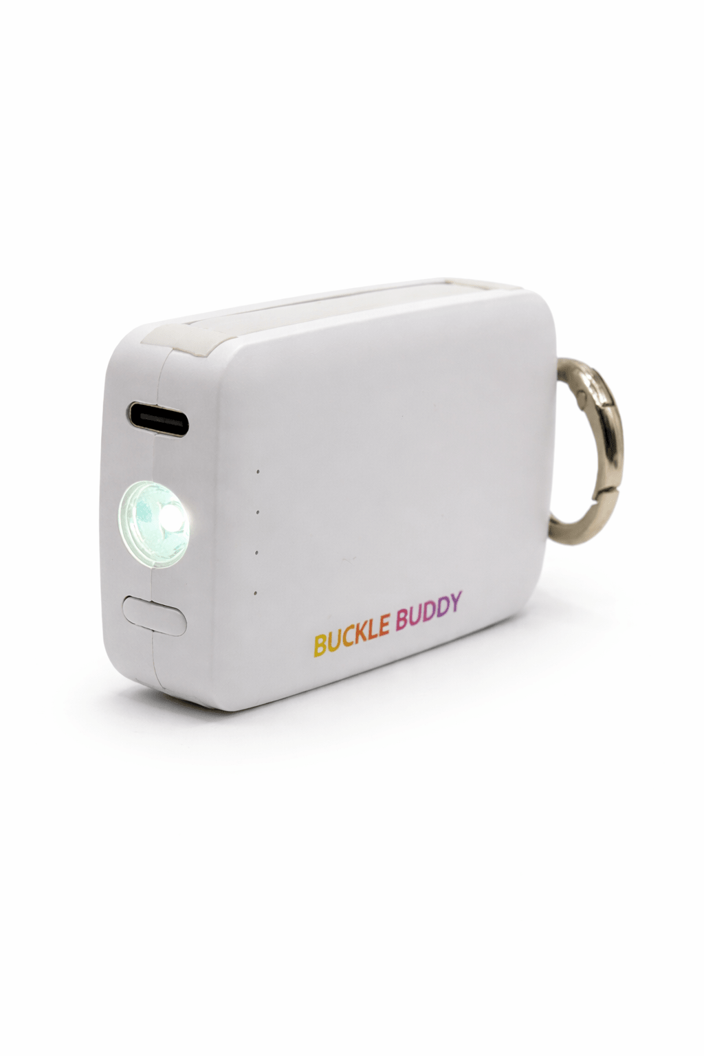 Buckle Buddy - 4000mAh Keychain Battery Mini Bank (USB Type C & Lightning) w/ Flashlight - Black/White