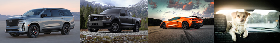 Collage of four different vehicles with scenic backgrounds